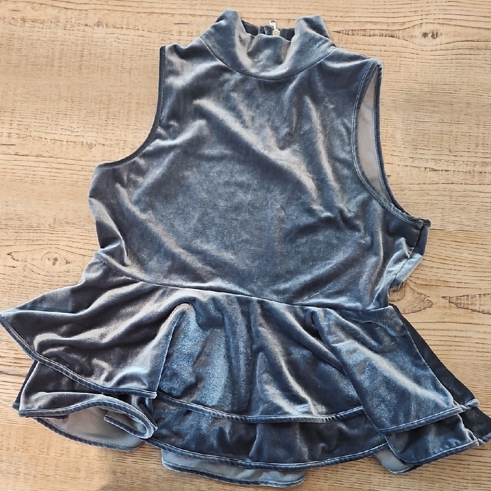 Torn by Ronny Kobo Velvet Peplum Tank - Silver